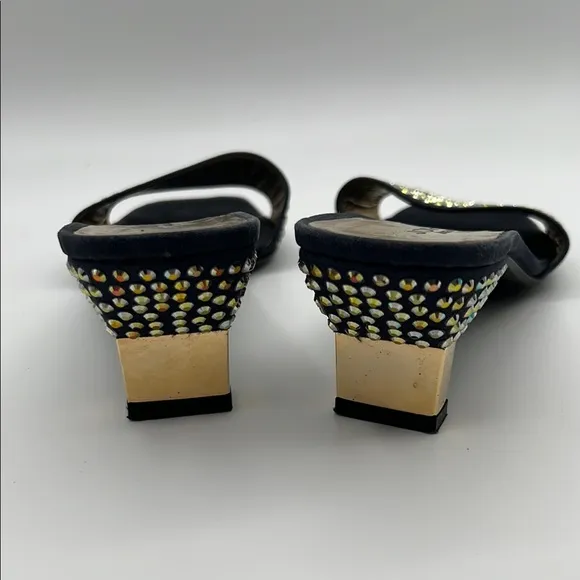 ST. John Navy and Gold Women's Heels embellished with AB Rhinestones