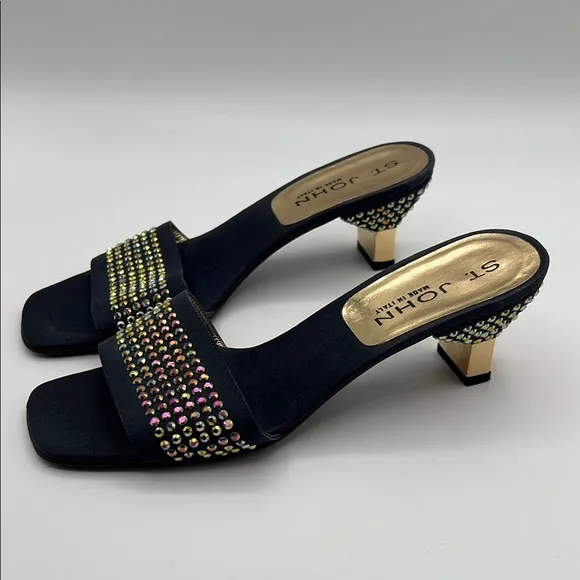 ST. John Navy and Gold Women's Heels embellished with AB Rhinestones