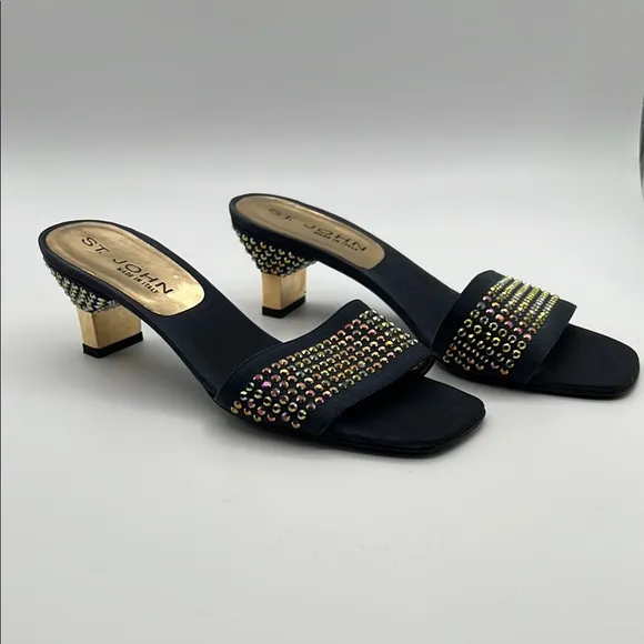ST. John Navy and Gold Women's Heels embellished with AB Rhinestones