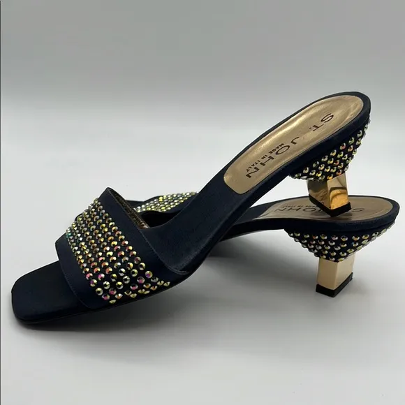 ST. John Navy and Gold Women's Heels embellished with AB Rhinestones