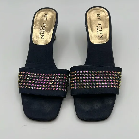 ST. John Navy and Gold Women's Heels embellished with AB Rhinestones