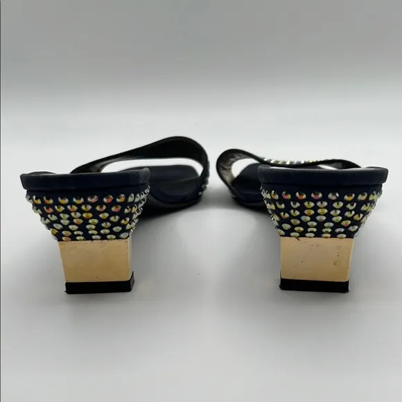 ST. John Navy and Gold Women's Heels embellished with AB Rhinestones