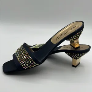 ST. John Navy and Gold Women's Heels embellished with AB Rhinestones