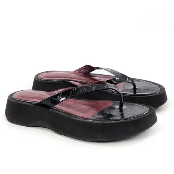 STAUD Tessa Croc-Effect Leather Platform Thong Sandals