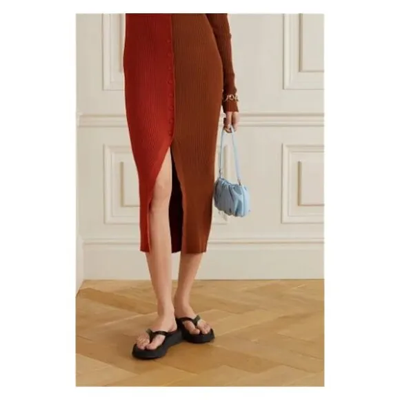 STAUD Tessa Croc-Effect Leather Platform Thong Sandals