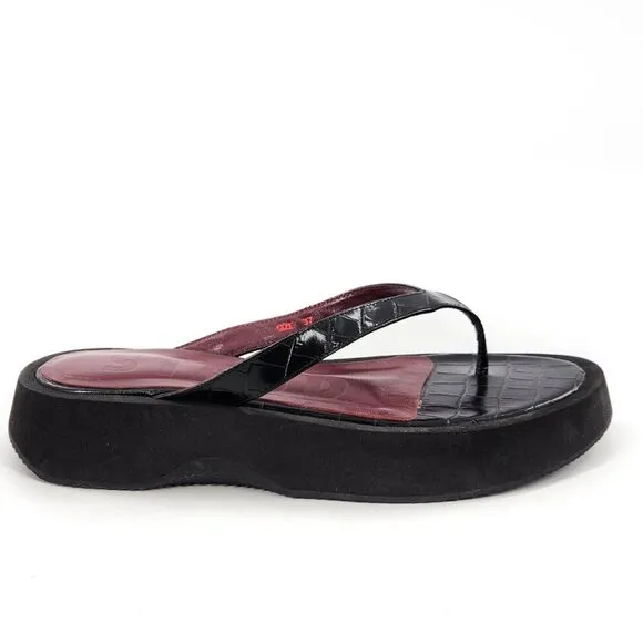 STAUD Tessa Croc-Effect Leather Platform Thong Sandals