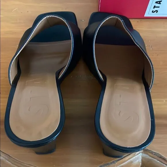 Staud Black Leather Women's Wedge Sandals
