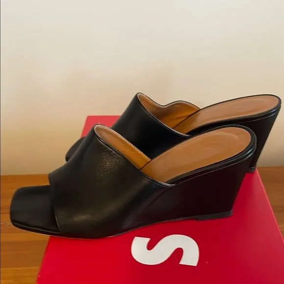 Staud Black Leather Women's Wedge Sandals