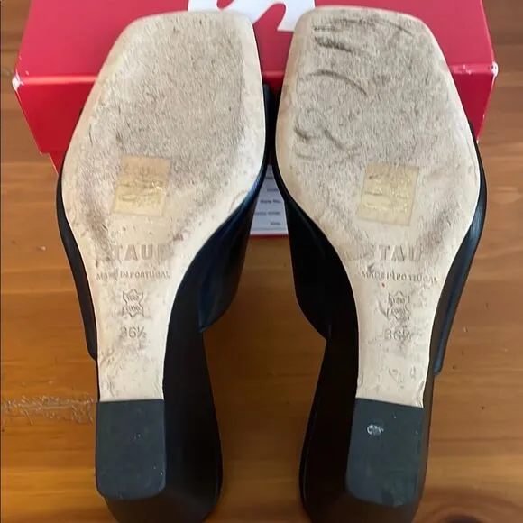 Staud Black Leather Women's Wedge Sandals