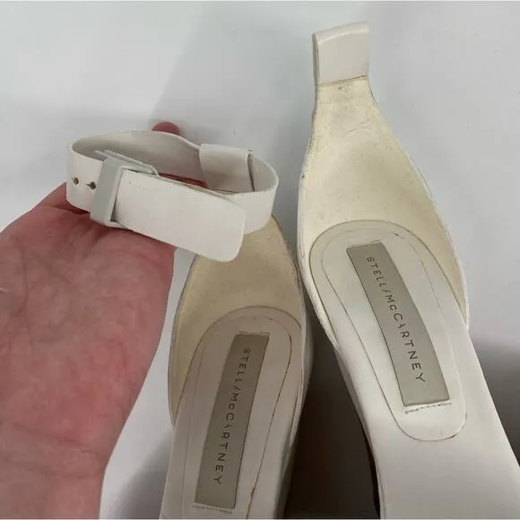 Stella McCartney Wooden Wedge Platform Heels Shoes White Leather Size 37 7