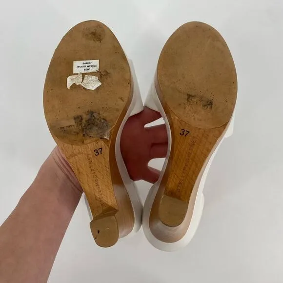 Stella McCartney Wooden Wedge Platform Heels Shoes White Leather Size 37 7