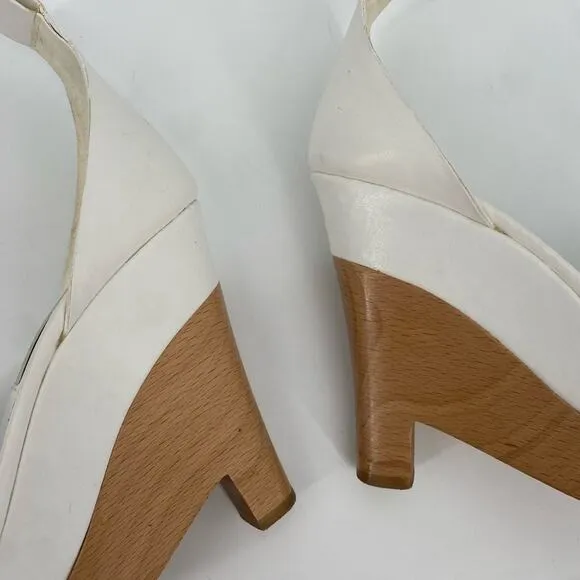 Stella McCartney Wooden Wedge Platform Heels Shoes White Leather Size 37 7