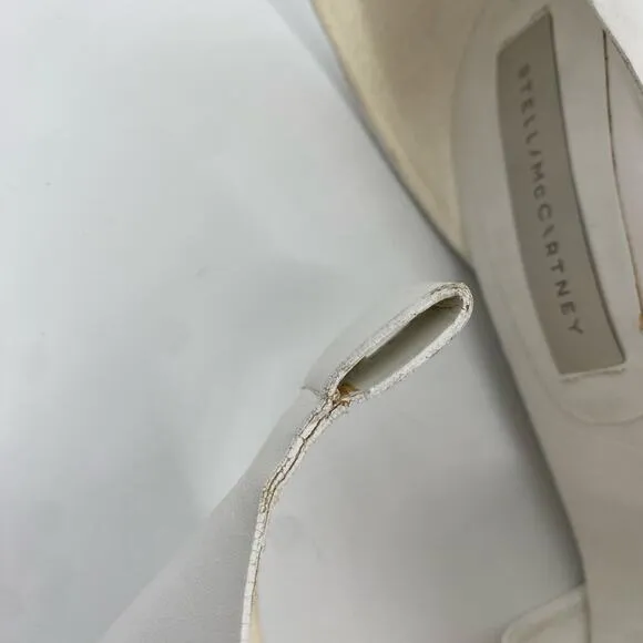 Stella McCartney Wooden Wedge Platform Heels Shoes White Leather Size 37 7