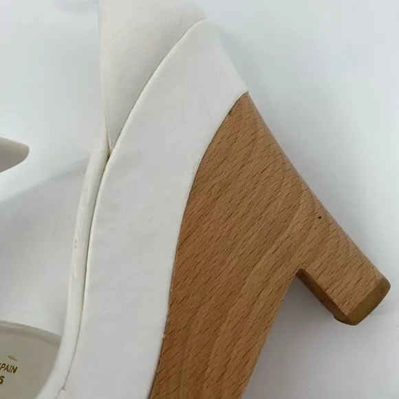 Stella McCartney Wooden Wedge Platform Heels Shoes White Leather Size 37 7