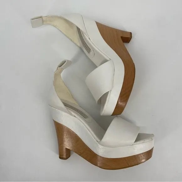 Stella McCartney Wooden Wedge Platform Heels Shoes White Leather Size 37 7