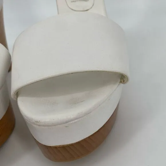 Stella McCartney Wooden Wedge Platform Heels Shoes White Leather Size 37 7