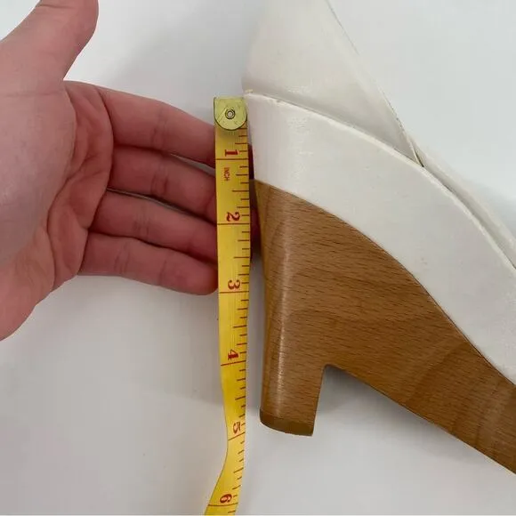 Stella McCartney Wooden Wedge Platform Heels Shoes White Leather Size 37 7