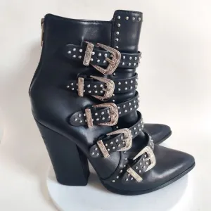 Steve Madden Ankle Boots Womens 8.5 Comet Studded Buckle Leather Punk Metal Goth