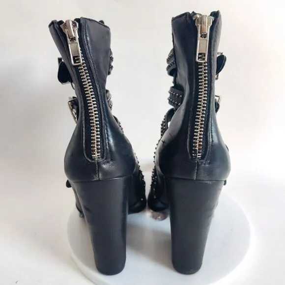 Steve Madden Ankle Boots Womens 8.5 Comet Studded Buckle Leather Punk Metal Goth