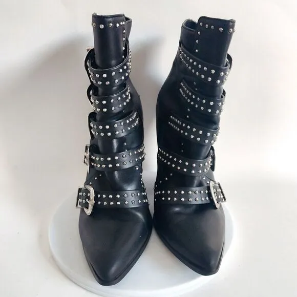 Steve Madden Ankle Boots Womens 8.5 Comet Studded Buckle Leather Punk Metal Goth