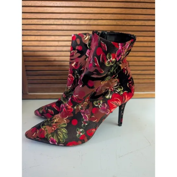 Steve Madden Burnout Velvet Floral Booties Lethal Stiletto Boots RARE