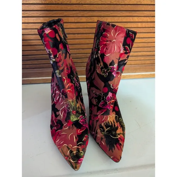 Steve Madden Burnout Velvet Floral Booties Lethal Stiletto Boots RARE