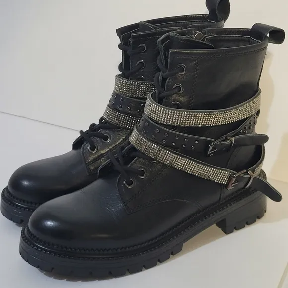 Steve Madden Captain Rhinestone Lug Sole Combat Boots