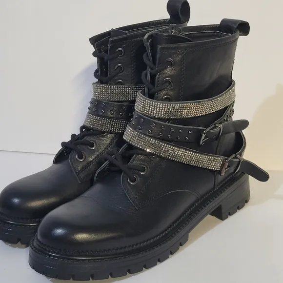 Steve Madden Captain Rhinestone Lug Sole Combat Boots