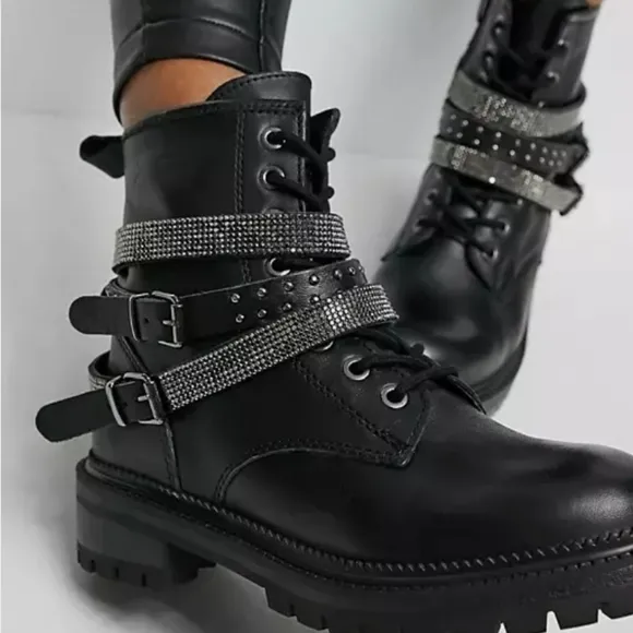 Steve Madden Captain Rhinestone Lug Sole Combat Boots