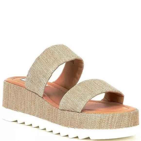 Steve Madden Defuse Raffia Wedge Platform Sandals Women's Size 9.5 NEW