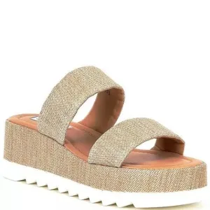 Steve Madden Defuse Raffia Wedge Platform Sandals Women's Size 9.5 NEW