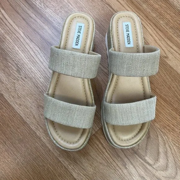 Steve Madden Defuse Raffia Wedge Platform Sandals Women's Size 9.5 NEW