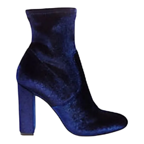 Steve Madden Edit Blue Velvet Ankle Boots Booties Women's Size 8M Block Heel New