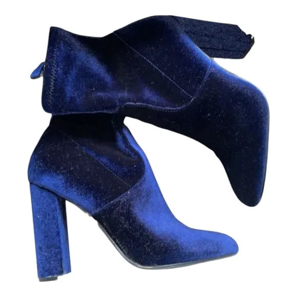 Steve Madden Edit Blue Velvet Ankle Boots Booties Women's Size 8M Block Heel New