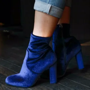 Steve Madden Edit Blue Velvet Ankle Boots Booties Women's Size 8M Block Heel New