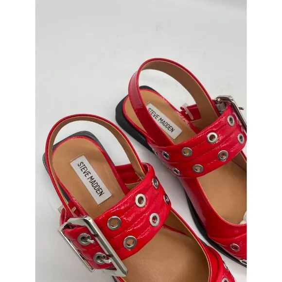 Steve Madden Graya Women's US 8 Flats Red Patent Leather Slingback Strap Shoes