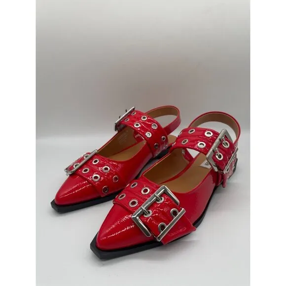 Steve Madden Graya Women's US 8 Flats Red Patent Leather Slingback Strap Shoes