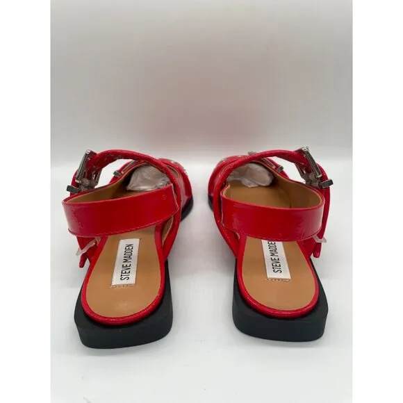 Steve Madden Graya Women's US 8 Flats Red Patent Leather Slingback Strap Shoes