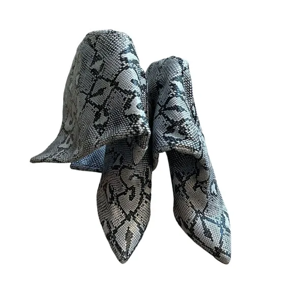 STEVE MADDEN Kinga Snake Print Vegan Leather Knee-High Boots in Gray Size 5.5M