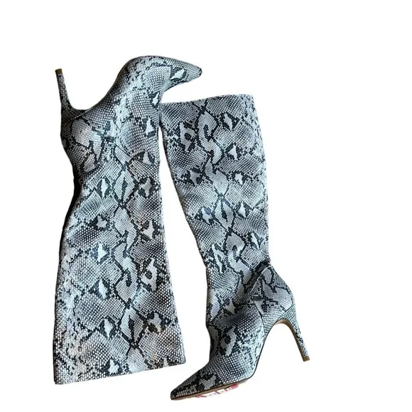 STEVE MADDEN Kinga Snake Print Vegan Leather Knee-High Boots in Gray Size 5.5M