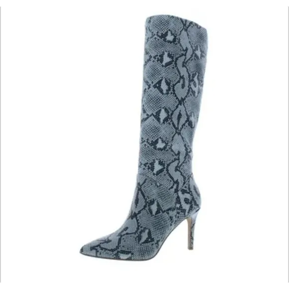 STEVE MADDEN Kinga Snake Print Vegan Leather Knee-High Boots in Gray Size 5.5M