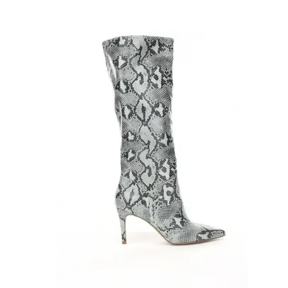 STEVE MADDEN Kinga Snake Print Vegan Leather Knee-High Boots in Gray Size 5.5M