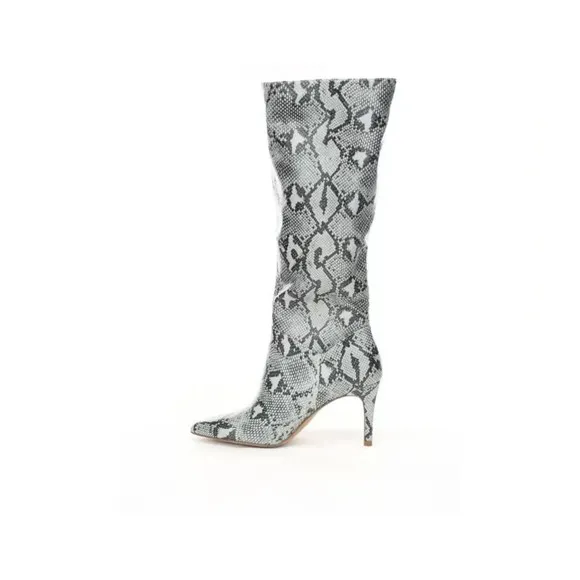 STEVE MADDEN Kinga Snake Print Vegan Leather Knee-High Boots in Gray Size 5.5M