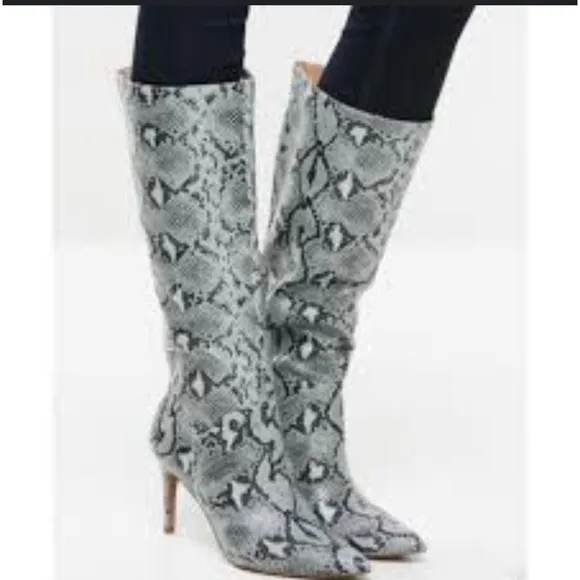 STEVE MADDEN Kinga Snake Print Vegan Leather Knee-High Boots in Gray Size 5.5M
