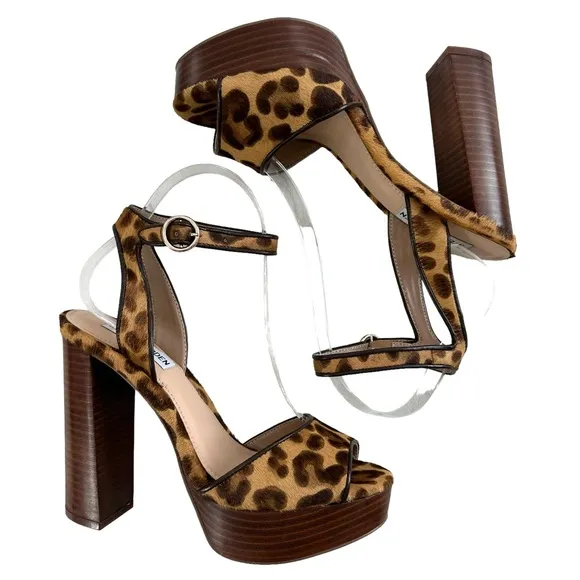 Steve Madden Madeline Leopard Print Platform Block Heel Sandals Women’s Size 7M