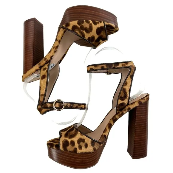 Steve Madden Madeline Leopard Print Platform Block Heel Sandals Women’s Size 7M