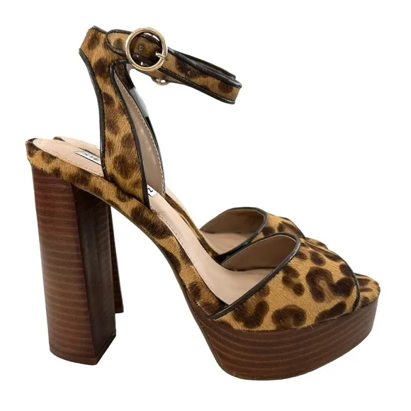 Steve Madden Madeline Leopard Print Platform Block Heel Sandals Women’s Size 7M