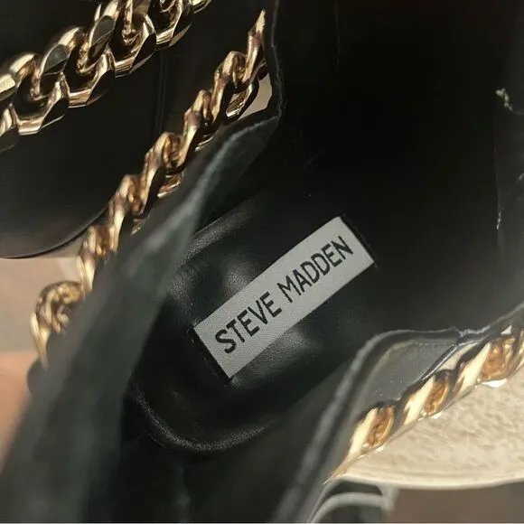 Steve Madden Tranquil Ankle Boots with Gold Chain Accent Size 10 NWOB