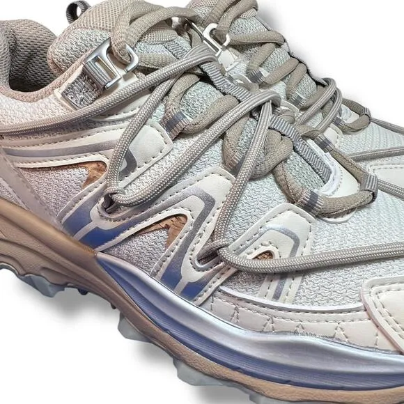 Steve Madden Watts Sneakers Women's 8 Beige Mesh Chunky Trail Bungee Cord Lace