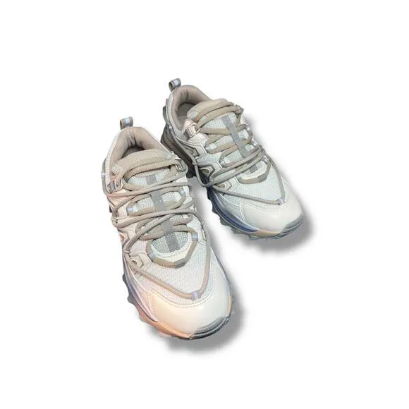 Steve Madden Watts Sneakers Women's 8 Beige Mesh Chunky Trail Bungee Cord Lace